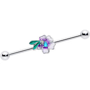 14G Blue Gem Faerie Flower Purple Industrial Barbell 38mm