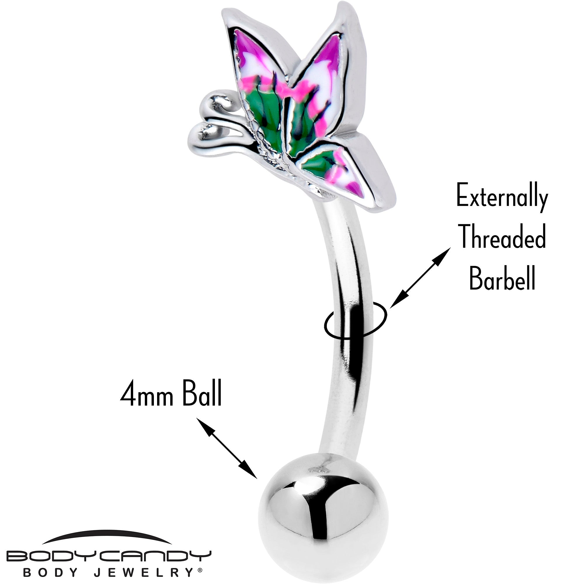 16G 5/16 Profile Butterfly Curved Eyebrow Ring