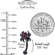16G 5/16 Red CZ Gem Black Sleek Spider Curved Eyebrow Ring