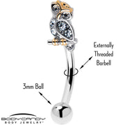 16G 5/16 Clear Gem Evening Owl Curved Eyebrow Ring