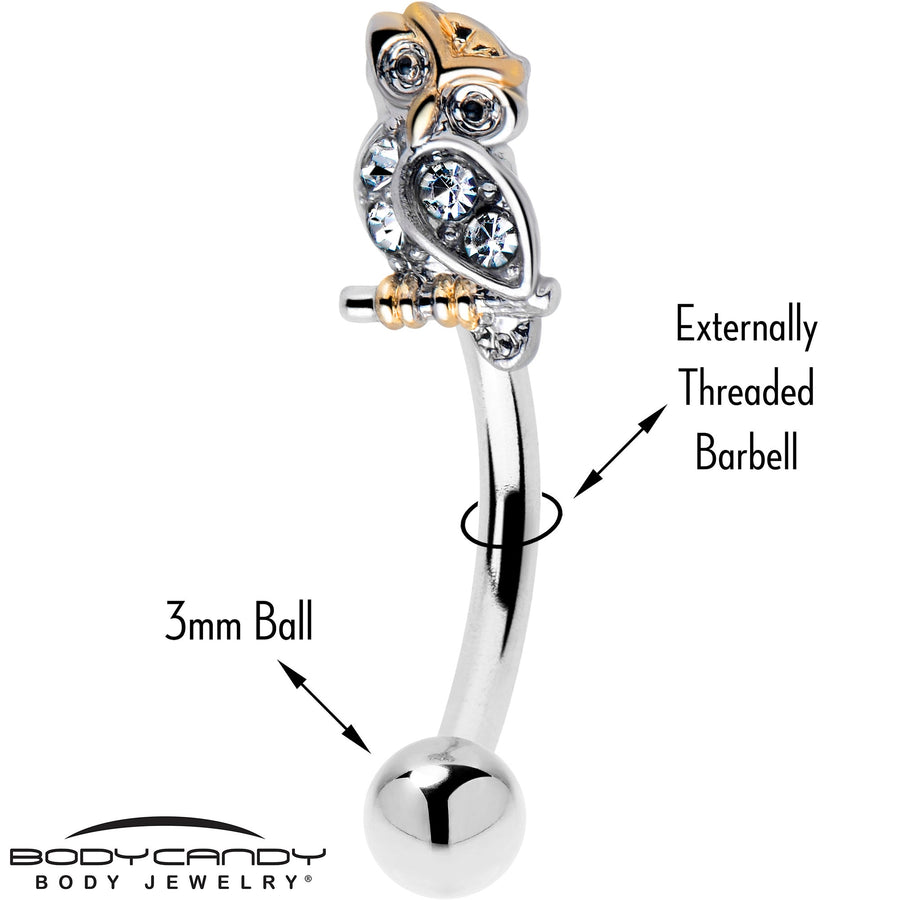 16G 5/16 Clear Gem Evening Owl Curved Eyebrow Ring