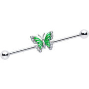 14G Clear CZ Gem Butterfly Green Industrial Barbell 38mm