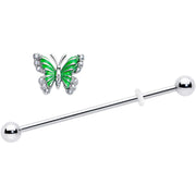 14G Clear CZ Gem Butterfly Green Industrial Barbell 38mm