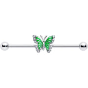 14G Clear CZ Gem Butterfly Green Industrial Barbell 38mm
