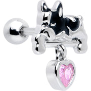 16G 1/4 Pink CZ Gem Sleepy French Bulldog Dangle Cartilage Earring
