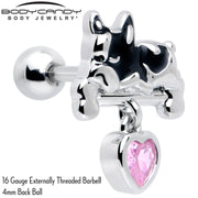16G 1/4 Pink CZ Gem Sleepy French Bulldog Dangle Cartilage Earring