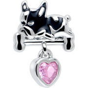 16G 1/4 Pink CZ Gem Sleepy French Bulldog Dangle Cartilage Earring