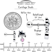 16G 1/4 Pink CZ Gem Sleepy French Bulldog Dangle Cartilage Earring