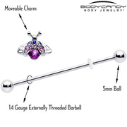 14G Pink Blue Gem Beautiful Insect Industrial Barbell 38mm