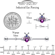 14G Pink Blue Gem Beautiful Insect Industrial Barbell 38mm