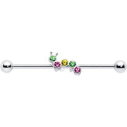 14G Green Pink Gem Caterpillar Industrial Barbell 38mm