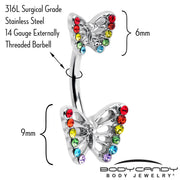 Rainbow Gem Pride Open Butterfly Double Mount Belly Ring