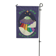 All Are Welcome Alien UFO Garden Flag