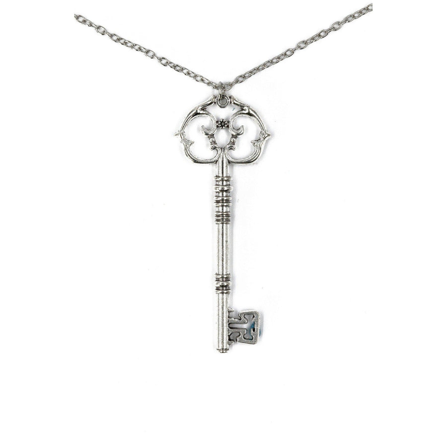 Antique Key Pendant Necklace in Aged Brass Tone or Silver