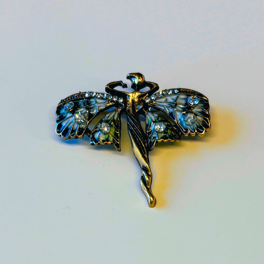 Art Nouveau Fairy Brooch | Vintage Enchanted Fairytale Pin 1.8" x 1.6"