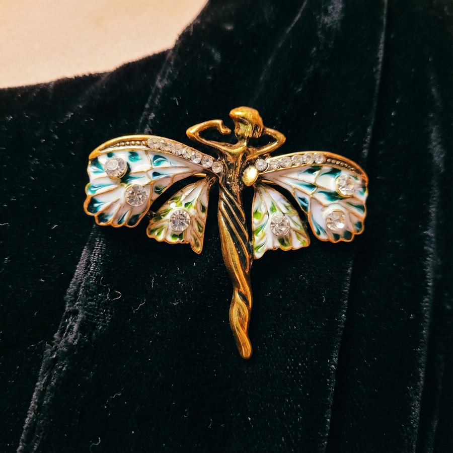 Art Nouveau Fairy Brooch | Vintage Enchanted Fairytale Pin 1.8" x 1.6"