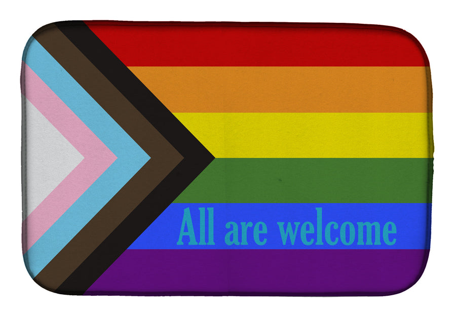 Gay Pride Progress Pride All are Welcome Dish Drying Mat – Absorbent, Artistic Kitchen Essentials