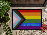Gay Pride Progress Pride All are Welcome Doormat - 24x36 Decorative Floor Mat – Indoor/Outdoor Rug with Artistic Flair
