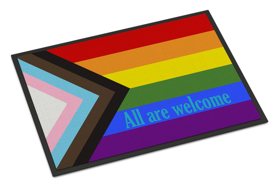 Gay Pride Progress Pride All are Welcome Doormat - 18x27 Decorative Floor Mat – Indoor/Outdoor Rug with Artistic Flair