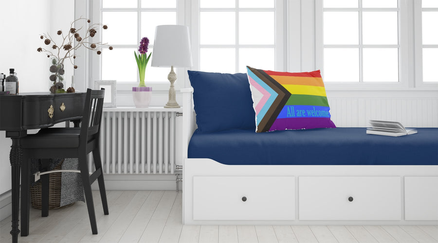 Gay Pride Progress Pride All are Welcome Fabric Standard Pillowcase – Artistic Decorative Front, White Back
