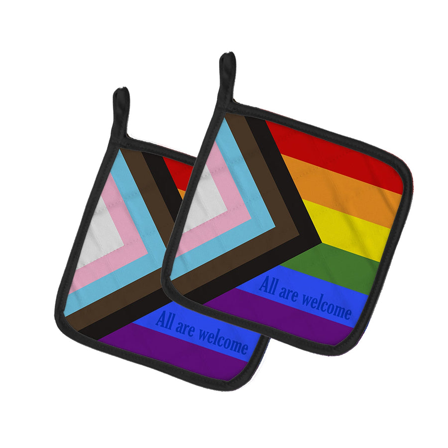 Progress Pride All are Welcome Pot Holders - Set of 2 - Heat-Resistant Kitchen Essentials