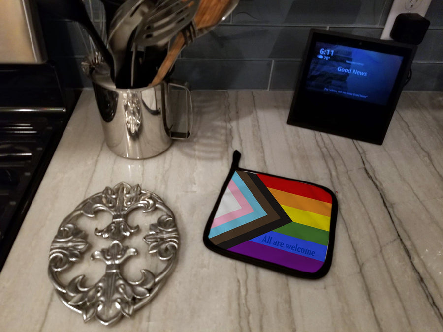 Progress Pride All are Welcome Pot Holders - Set of 2 - Heat-Resistant Kitchen Essentials