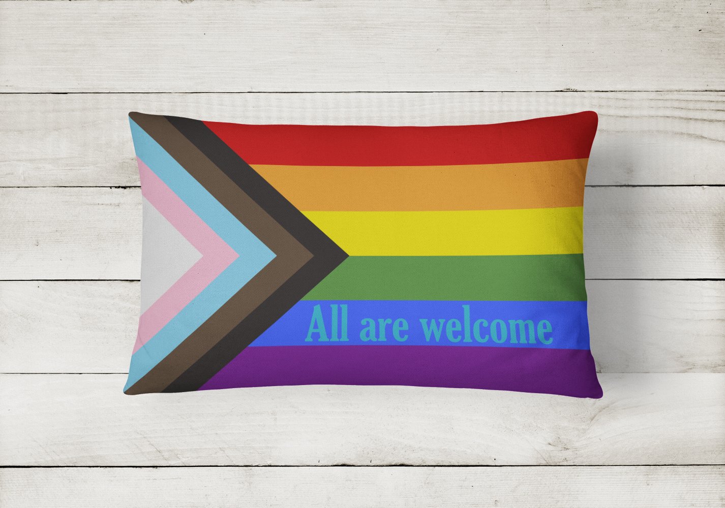 Gay Pride Progress Pride All are Welcome Canvas Fabric Decorative Pillow