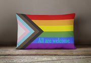 Gay Pride Progress Pride All are Welcome Canvas Fabric Decorative Pillow