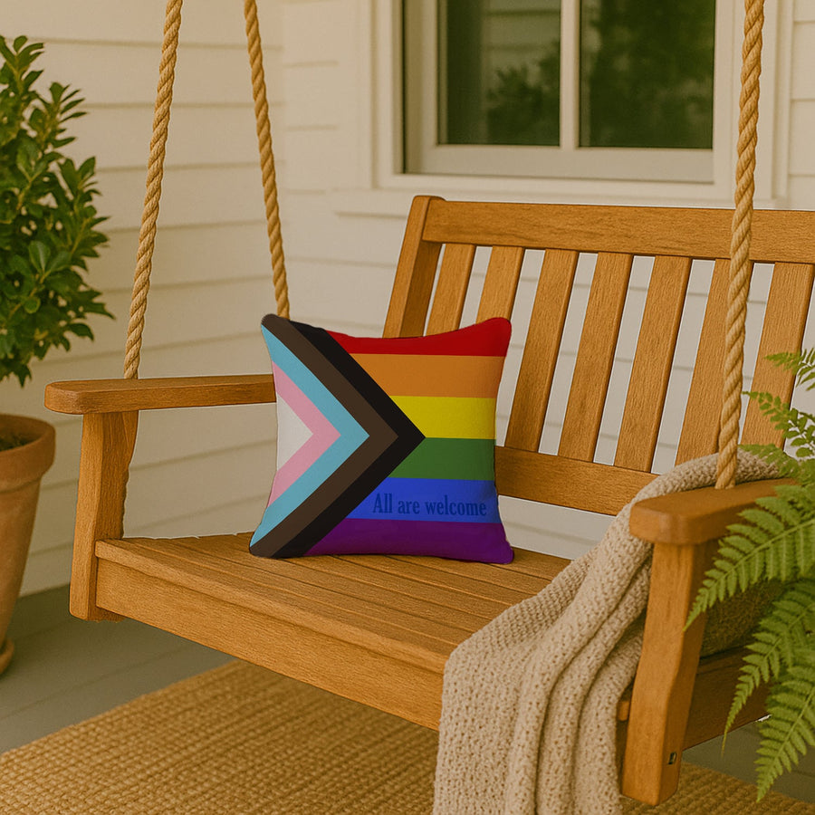 Progress Pride All are Welcome Throw Pillow - 14x14 Decorative Pillow – Art for Your Home & Patio