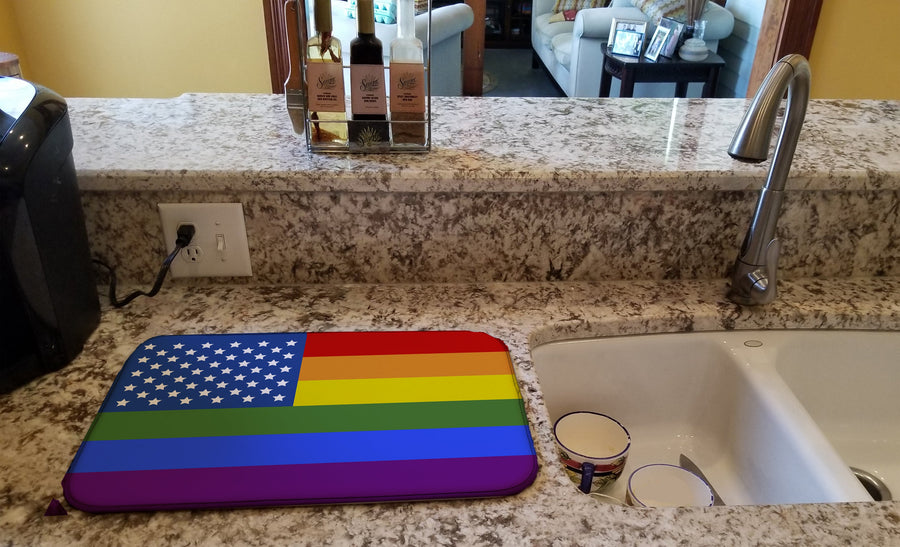 USA Gay Pride Dish Drying Mat – Absorbent, Artistic Kitchen Essentials