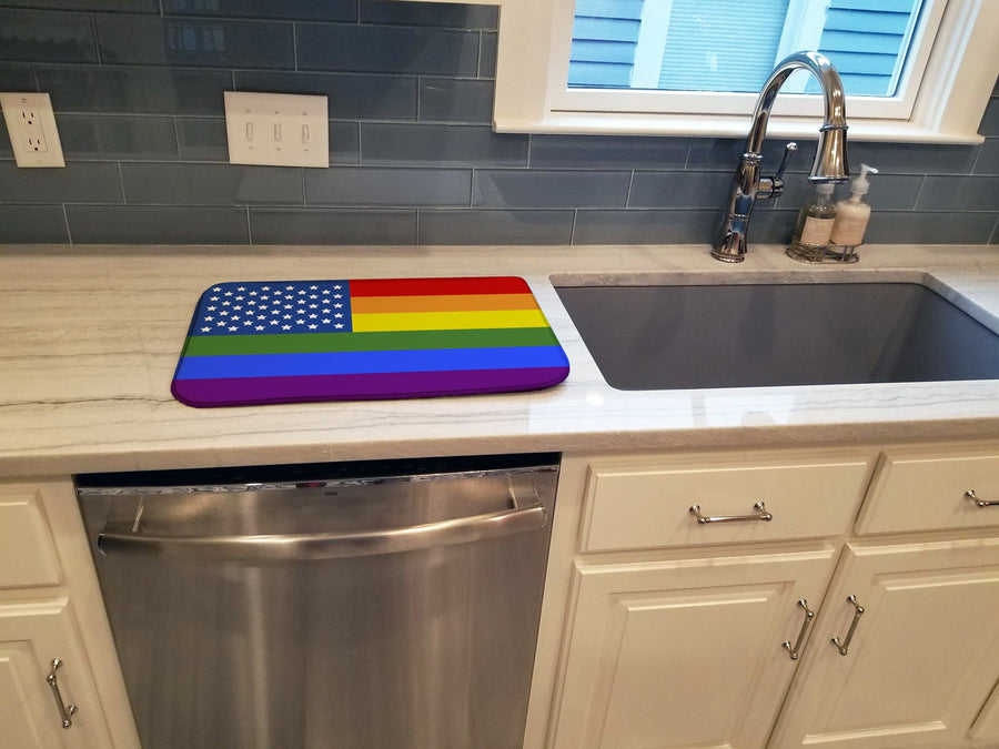 USA Gay Pride Dish Drying Mat – Absorbent, Artistic Kitchen Essentials