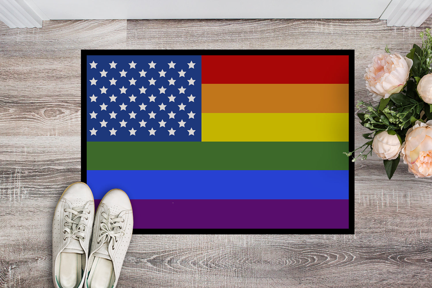 USA Gay Pride Doormat - 24x36 Decorative Floor Mat – Indoor/Outdoor Rug with Artistic Flair