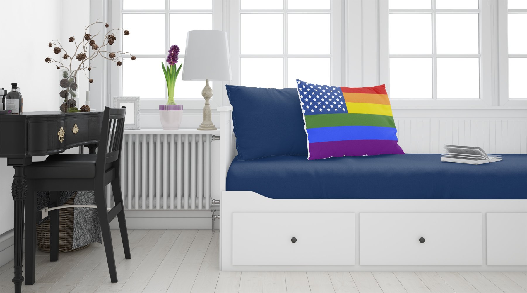 USA Gay Pride Fabric Standard Pillowcase – Artistic Decorative Front, White Back