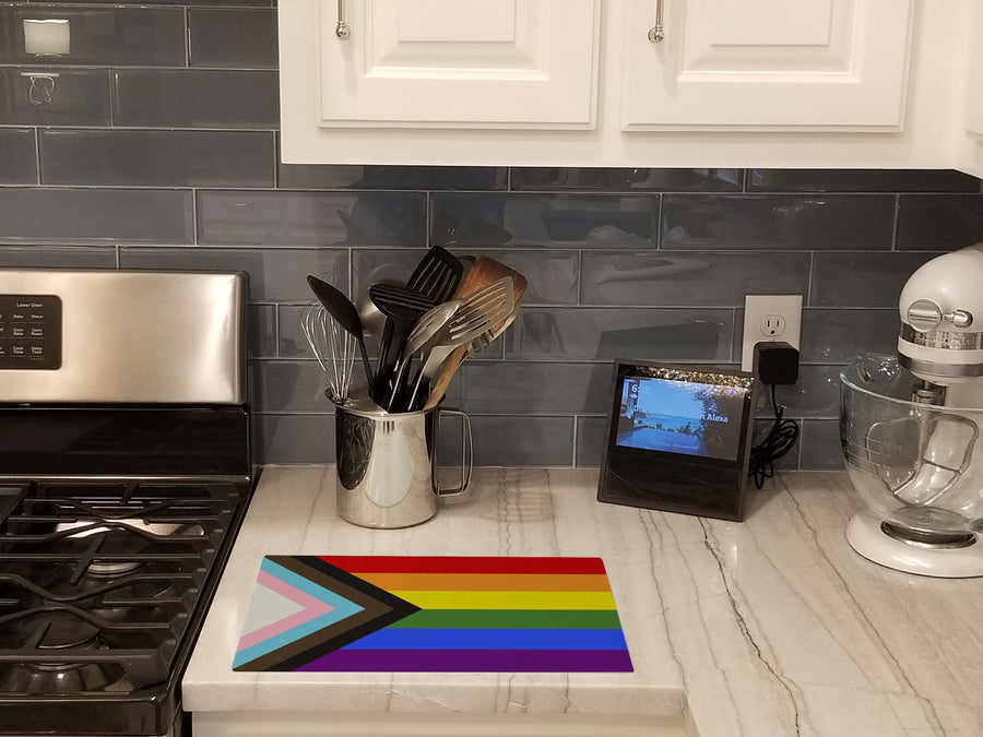 Gay Pride Progress Pride Glass Cutting Boards – Durable, Decorative Kitchen Art Large