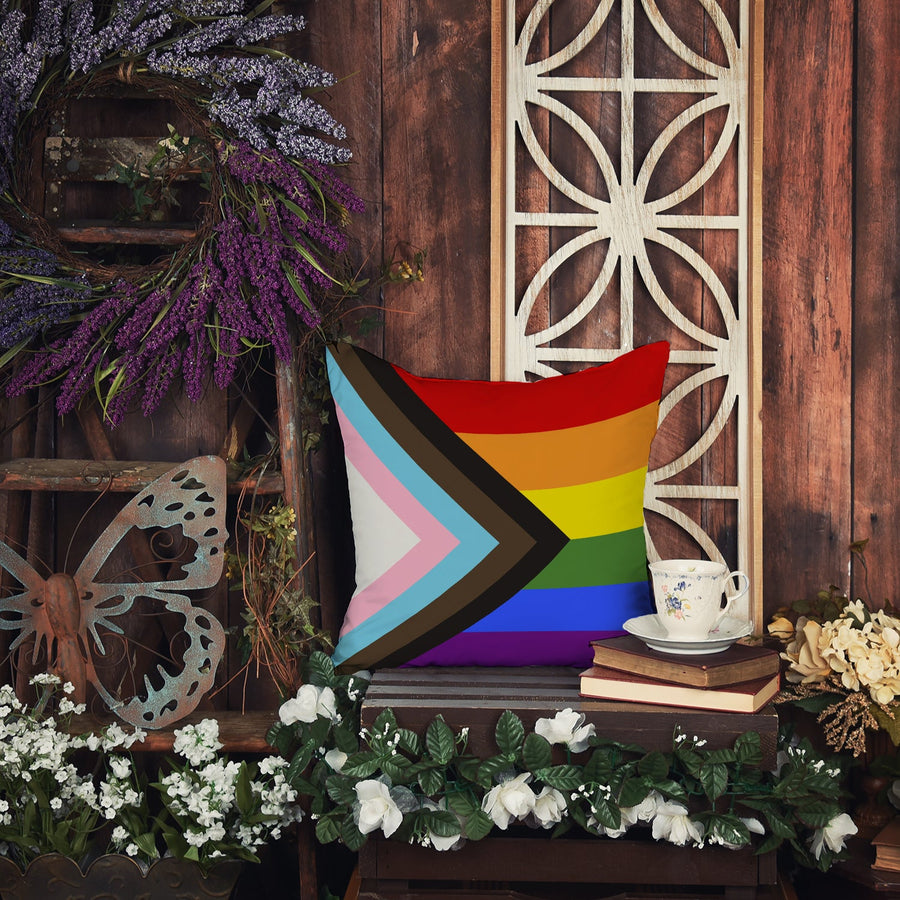 Gay Pride Progress Pride Throw Pillow - 14x14 Decorative Pillow – Art for Your Home & Patio