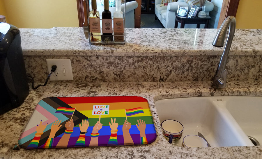 Gay Pride Parade Progress Pride Dish Drying Mat – Absorbent, Artistic Kitchen Essentials