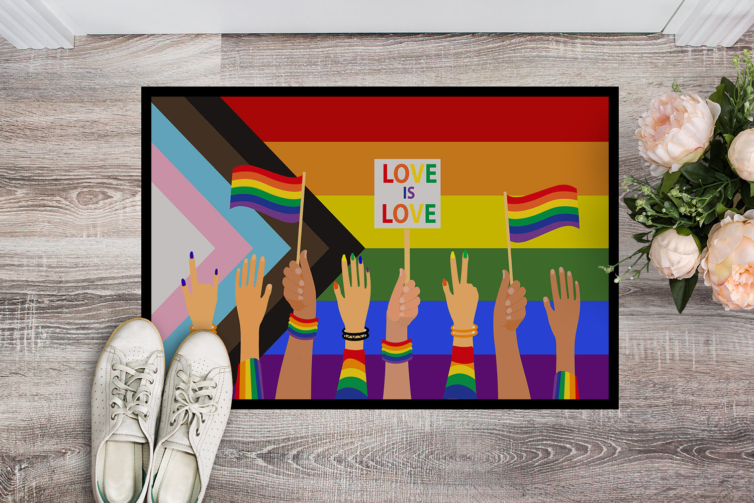 Gay Pride Parade Progress Pride Doormat - 18x27 Decorative Floor Mat – Indoor/Outdoor Rug with Artistic Flair