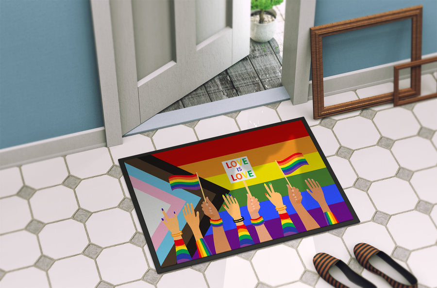 Gay Pride Parade Progress Pride Doormat - 18x27 Decorative Floor Mat – Indoor/Outdoor Rug with Artistic Flair