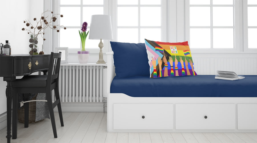Progress Pride Fabric Standard Pillowcase – Artistic Decorative Front, White Back