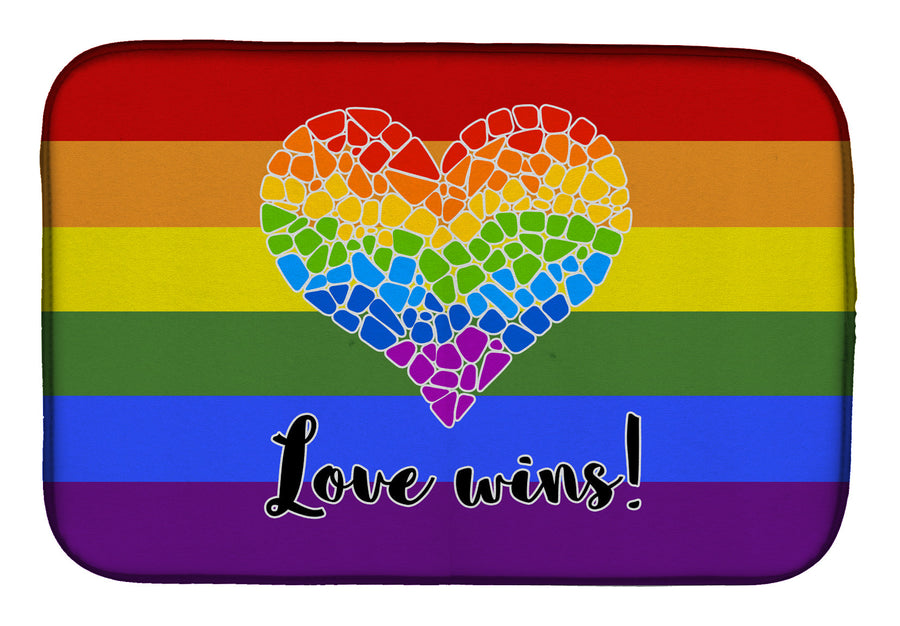 Gay Pride Love Wins Mosaic Heart Dish Drying Mat – Absorbent, Artistic Kitchen Essentials