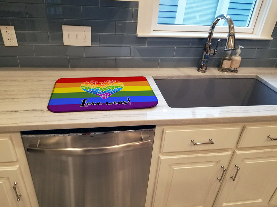 Gay Pride Love Wins Mosaic Heart Dish Drying Mat – Absorbent, Artistic Kitchen Essentials