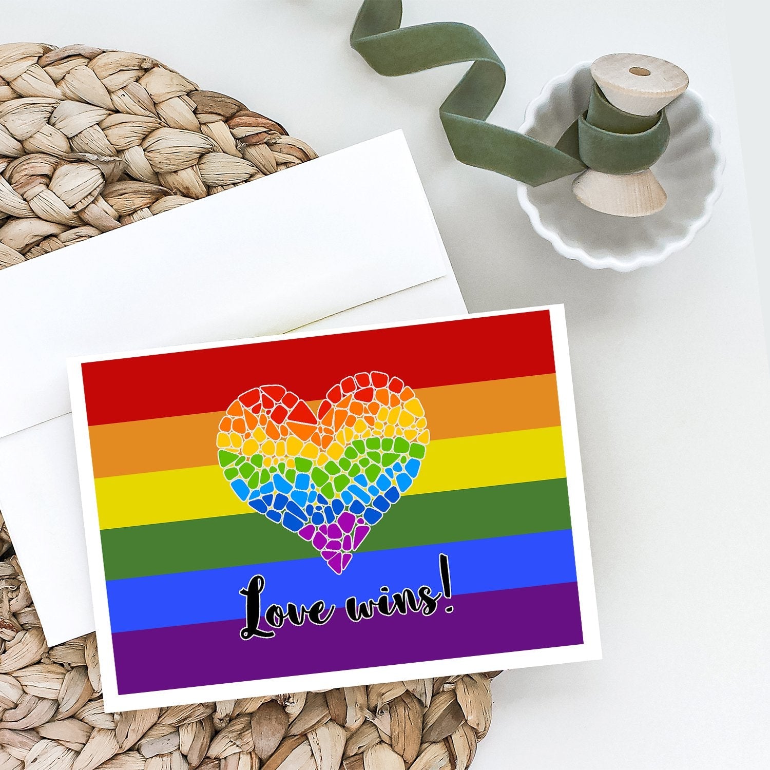 Gay Pride Love Wins Mosaic Heart Greeting Cards -  Blank Note Cards – 8-Pack of Artist-Designed Cards with Envelopes
