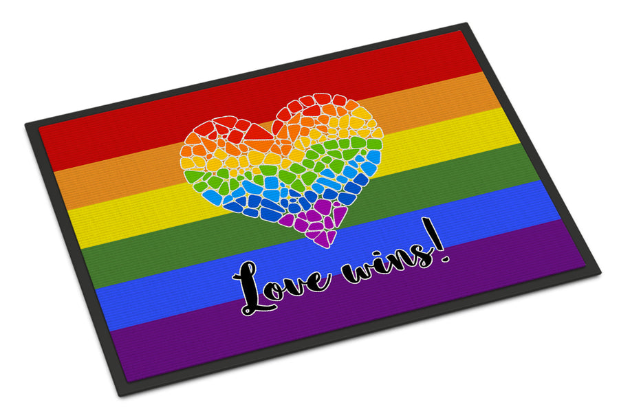 Gay Pride Love Wins Mosaic Heart Doormat - 24x36 Decorative Floor Mat – Indoor/Outdoor Rug with Artistic Flair
