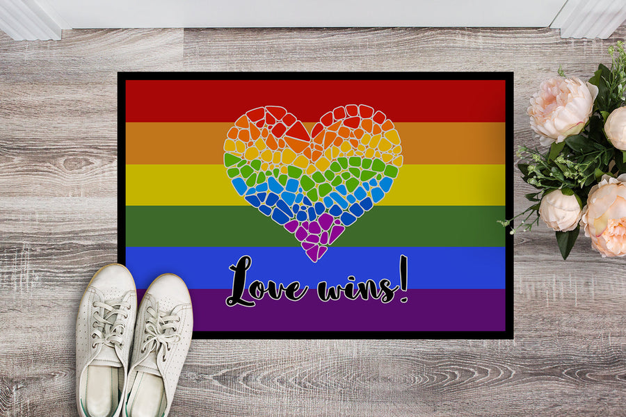 Gay Pride Love Wins Mosaic Heart Doormat - 24x36 Decorative Floor Mat – Indoor/Outdoor Rug with Artistic Flair