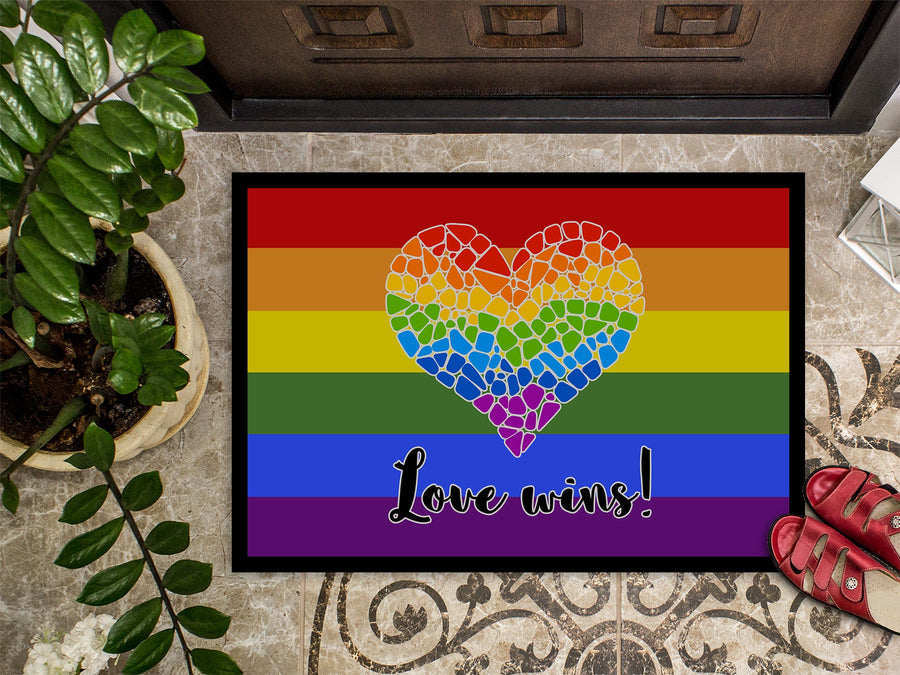 Gay Pride Love Wins Mosaic Heart Doormat - 24x36 Decorative Floor Mat – Indoor/Outdoor Rug with Artistic Flair