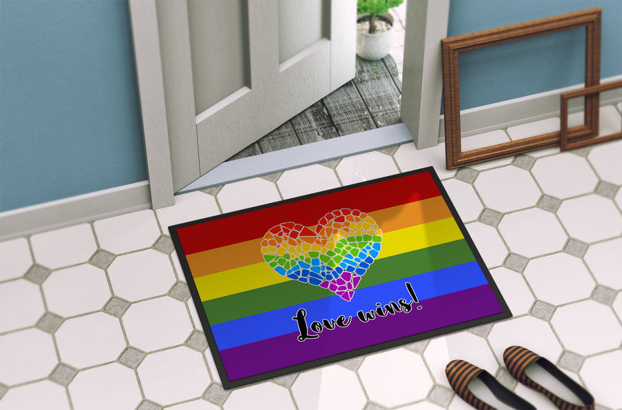 Gay Pride Love Wins Mosaic Heart Doormat - 24x36 Decorative Floor Mat – Indoor/Outdoor Rug with Artistic Flair