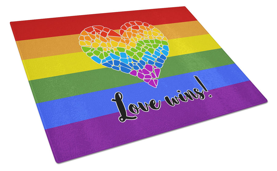 Gay Pride Love Wins Mosaic Heart Glass Cutting Boards – Durable, Decorative Kitchen Art Large