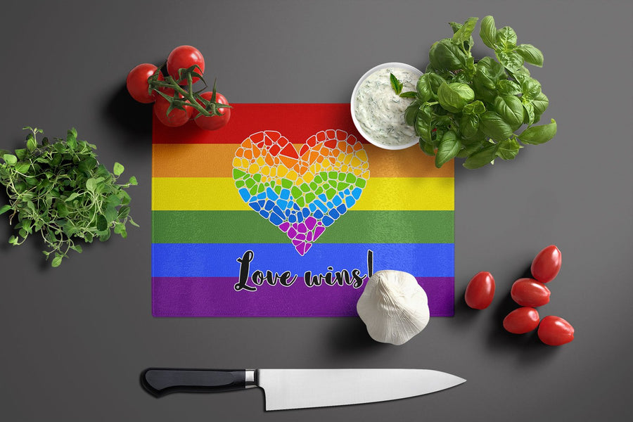 Gay Pride Love Wins Mosaic Heart Glass Cutting Boards – Durable, Decorative Kitchen Art Large