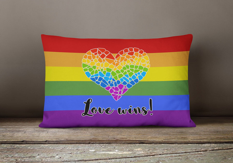 Love Wins Mosaic Heart Canvas Fabric Decorative Pillow