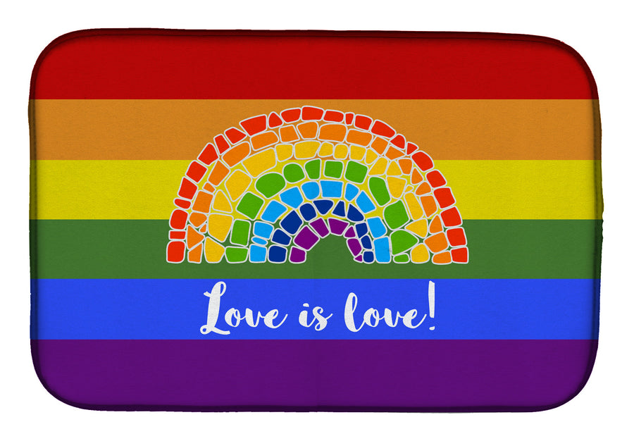 Gay Pride Love is Love Mosaic Rainbow Dish Drying Mat – Absorbent, Artistic Kitchen Essentials